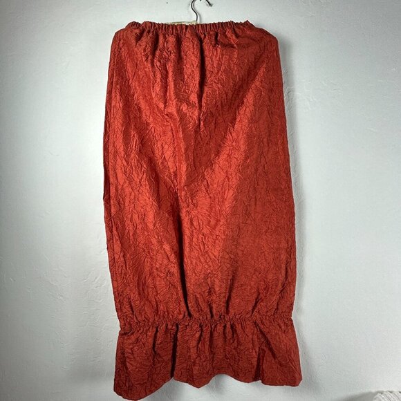 Vintage Blue Fish Shaunting Crushed Silk Skirt Rust Elastic Waist Ruffle - Picture 2 of 8
